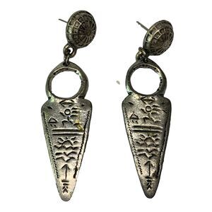 Vintage Silver Toned Tribal Inspired Post Earrings Estate Dangle Boho Jewelry